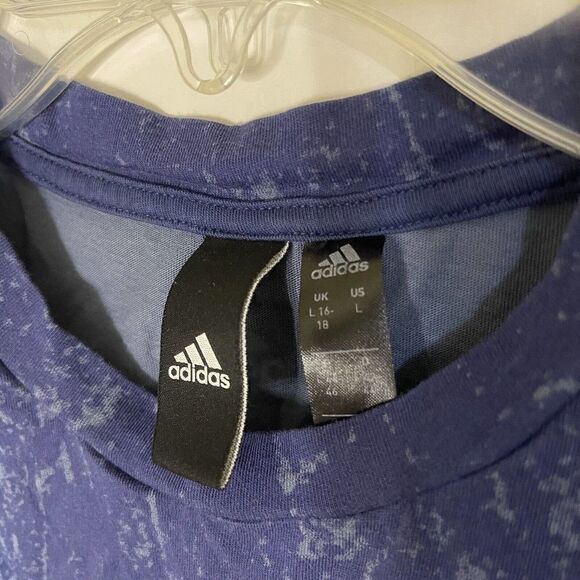 Adidas Blue marble log print cropped twist front tank top size Large - Picture 2 of 4